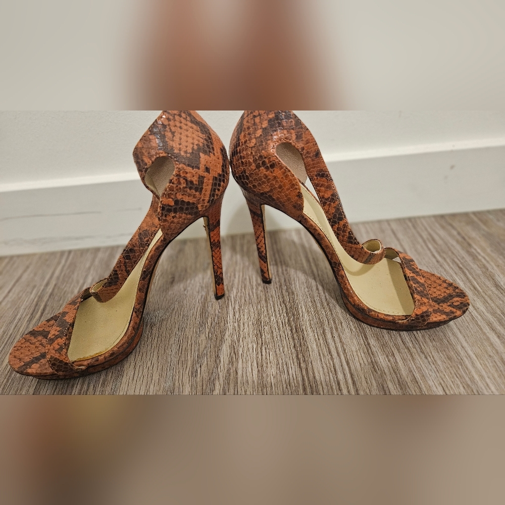 Brian Atwood Animal Print Open Toe Heel Size 7us/EU38